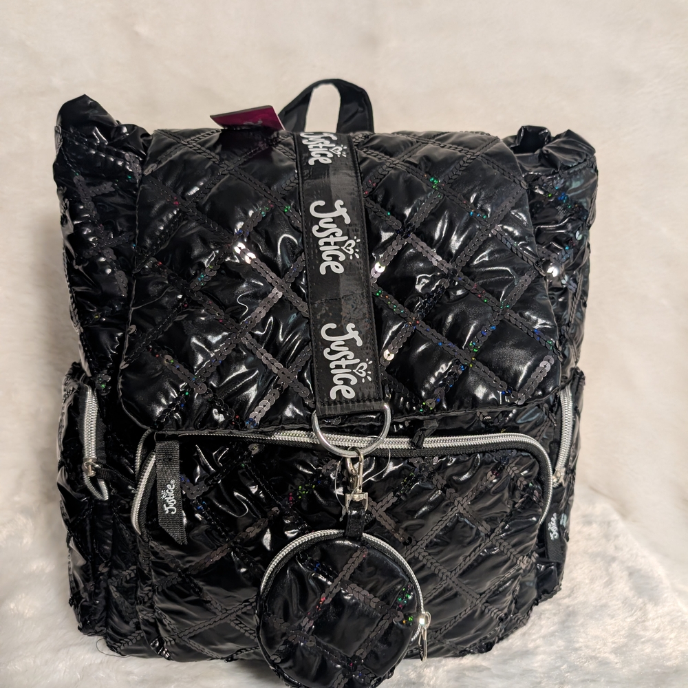 Justice Black Quilted Backpack with Glitter Accents